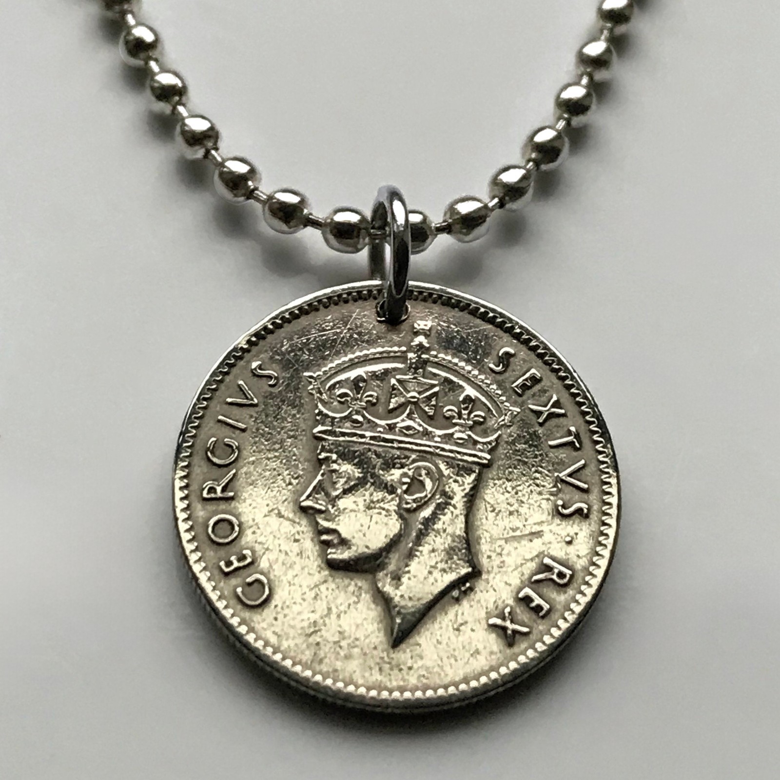 1954 British East Africa 50 Cent coin pendant lion Kenya Tanzania Uganda n001093