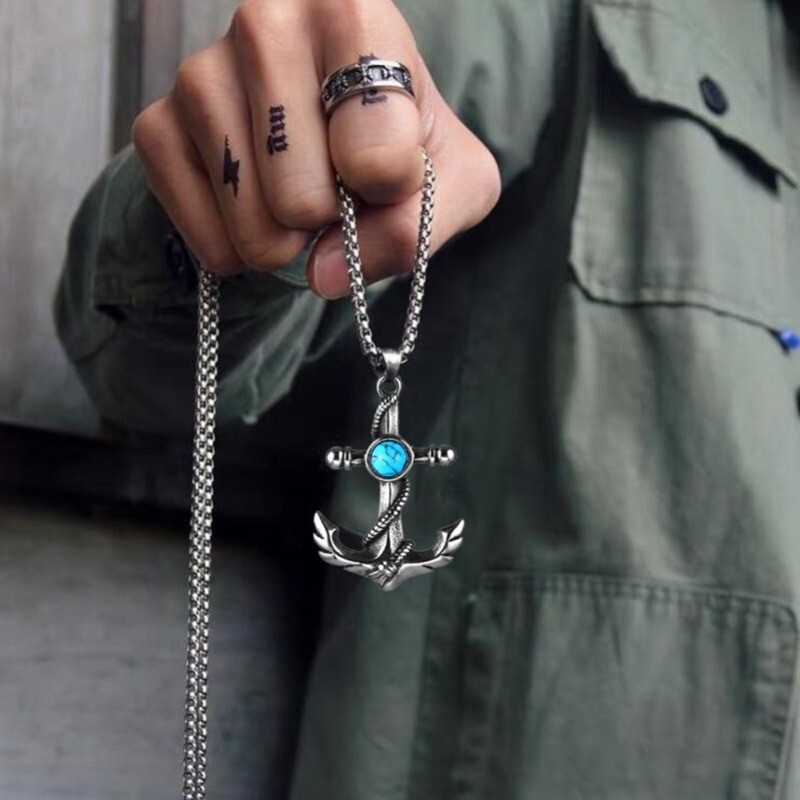 Turquoise Anchor Nautical Sea Ship Boat Necklace Pendant + Free Gift Bag
