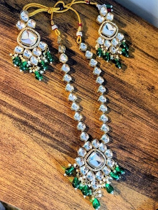 Light Weight Long Necklace Earring Set – Sheesha Kundan (Mirror and Glass).