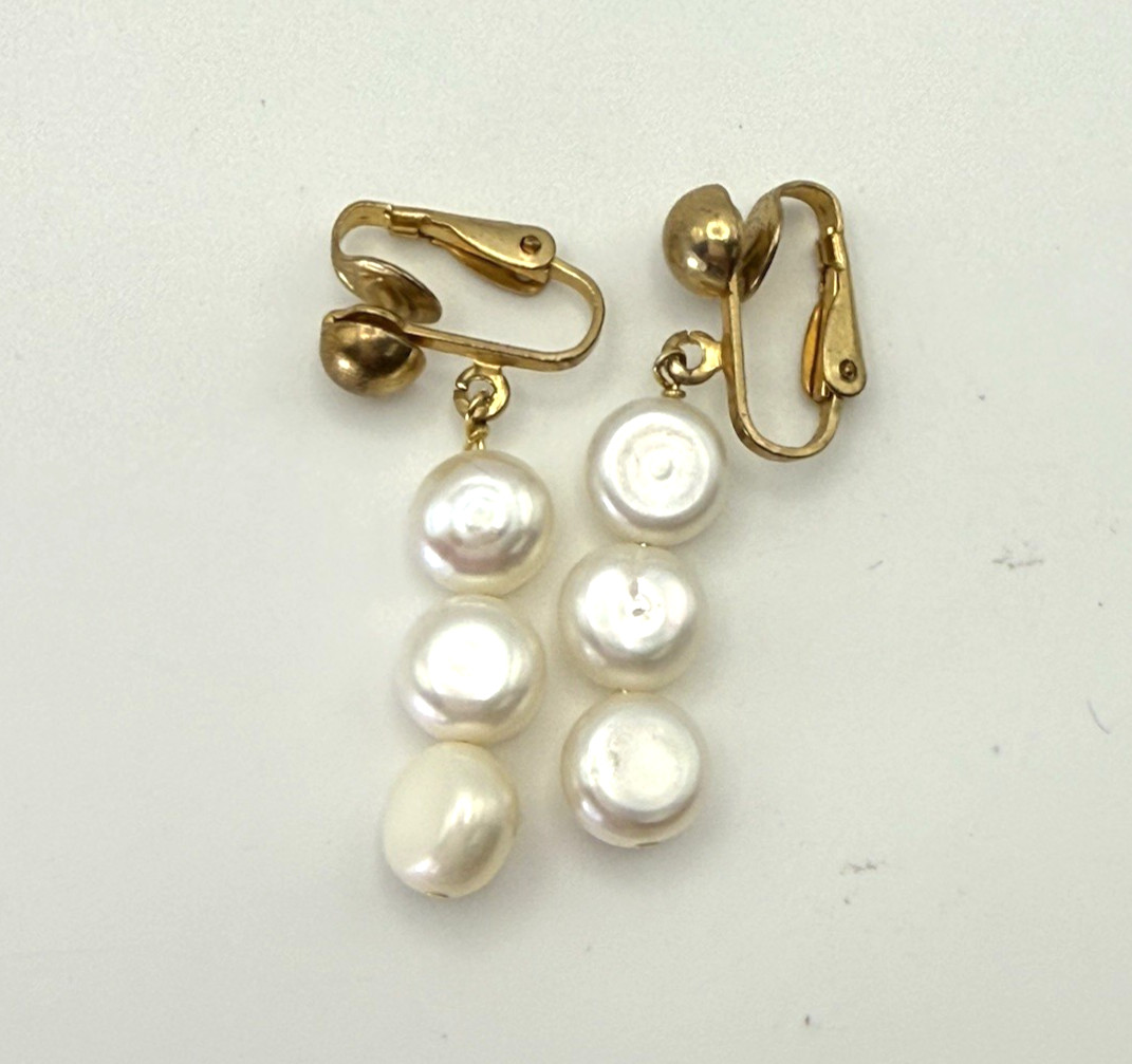 Freshwater Button Pearl Necklace Clip On Earrings Set 14K/20 Gold Filled Clasp