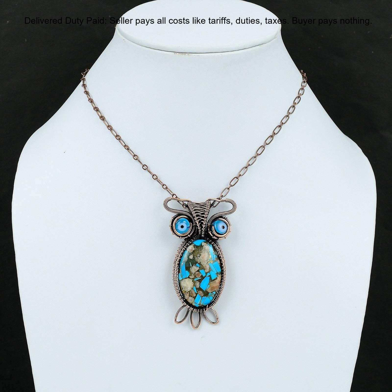 Pink Opal Copper Turquoise Stone Blue Color Evil Eye December New Pendant Copper