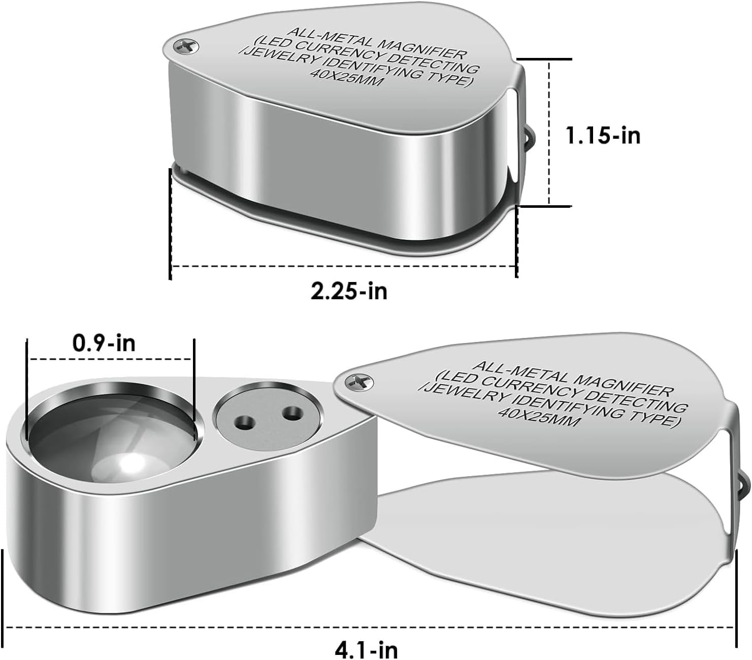 40X Jewelers Loupe, Full Metal Illuminated Jewelry Loop Magnifier, Silver