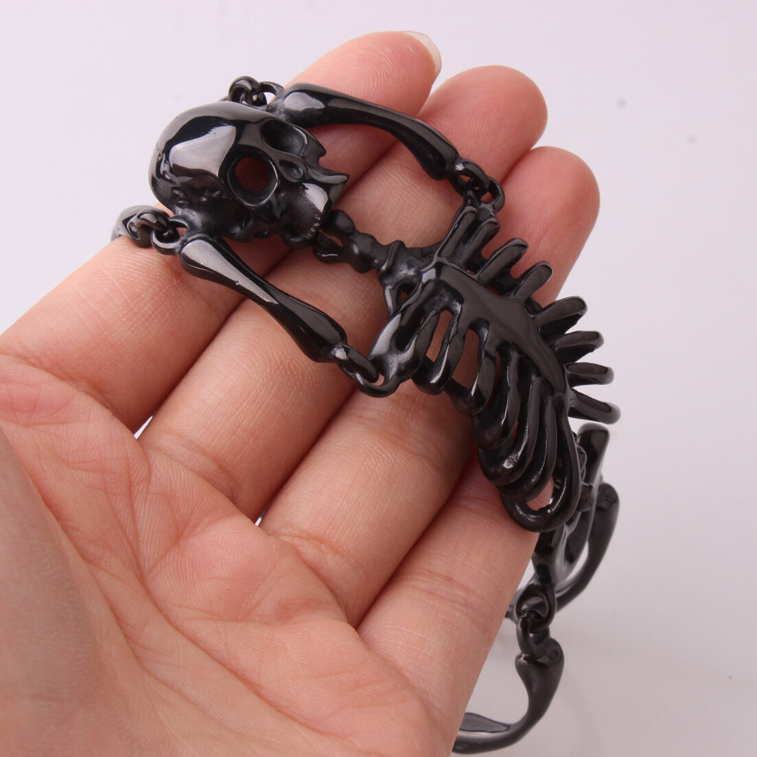 Silver/Gold/Black Gothic Stainless Steel Skeleton Skull Bracelet For Men 8.26in