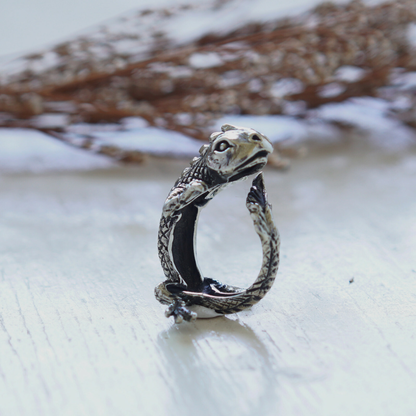 Gecko Chameleon sterling silver ring animal woman Jewelry Boho lizard bugbear