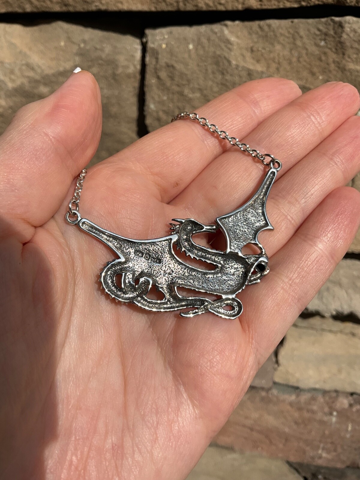 Huge Sterling Silver Dragon Necklace Peter Stone