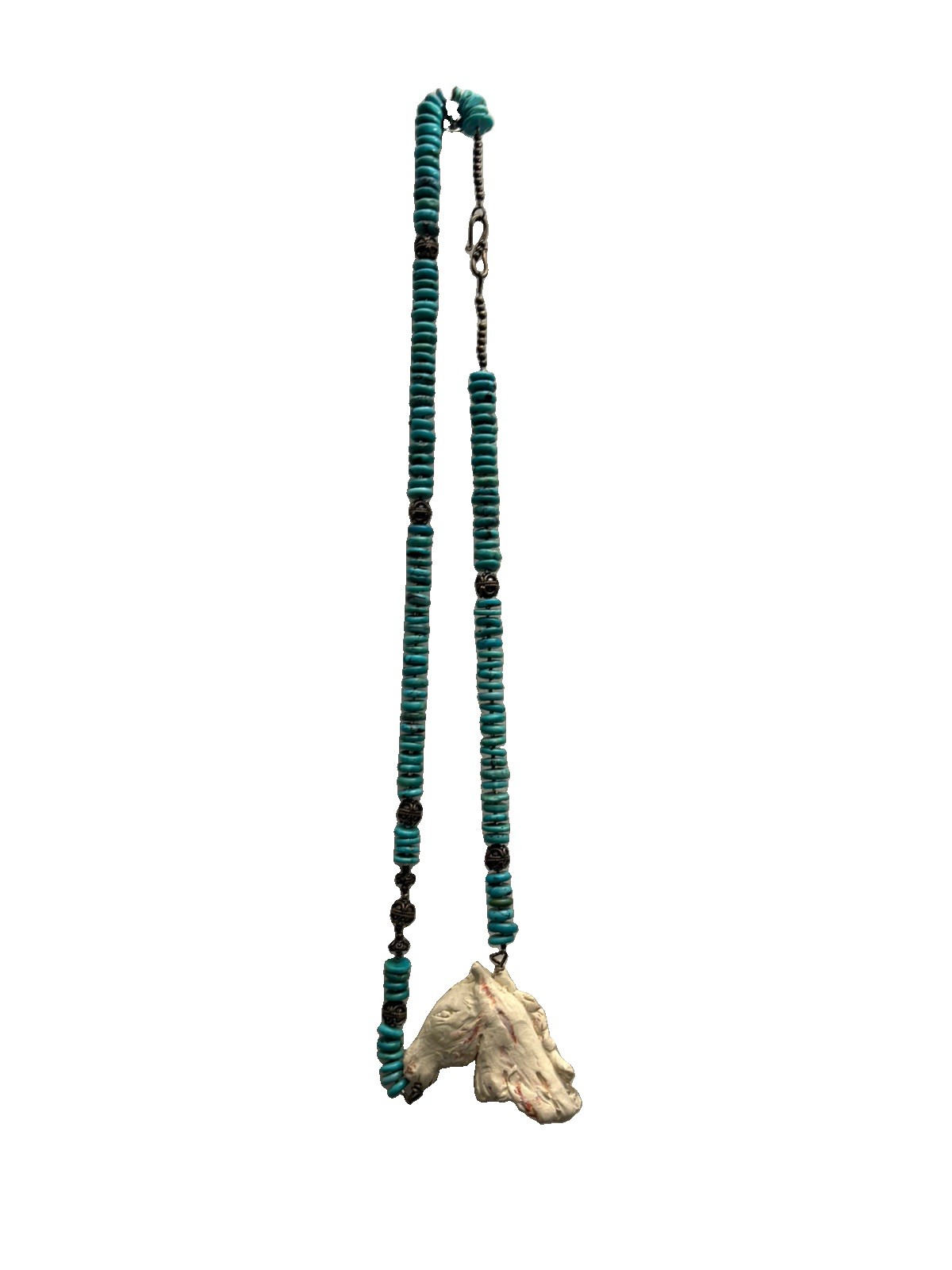 Handmade Statement Clay Horse Head and turquoise Bead Necklace