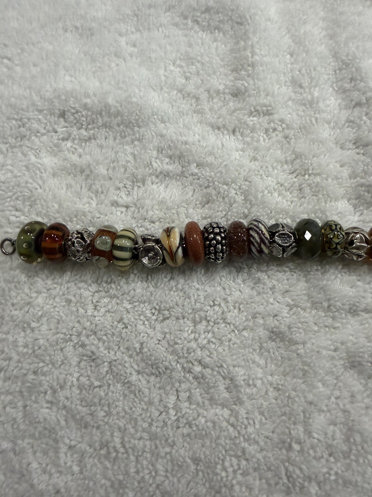 Trollbeads SS 7.5 inch Charm Bracelet with 17 Retired Charms in Browns & Tans