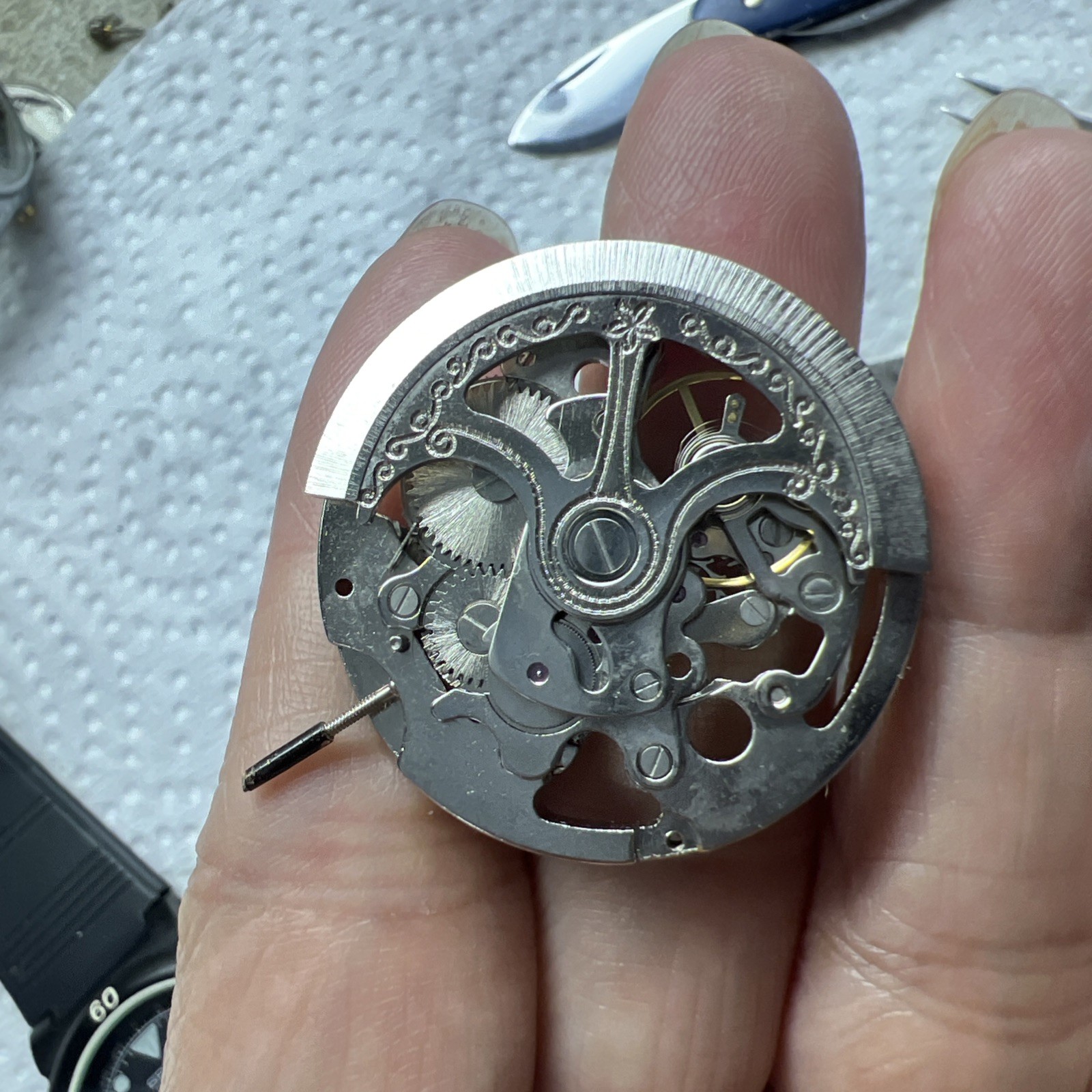 32.5mm China Made 7120 Big Mechanical Movement 3 Hands🔥Silver Hollow Movement😱