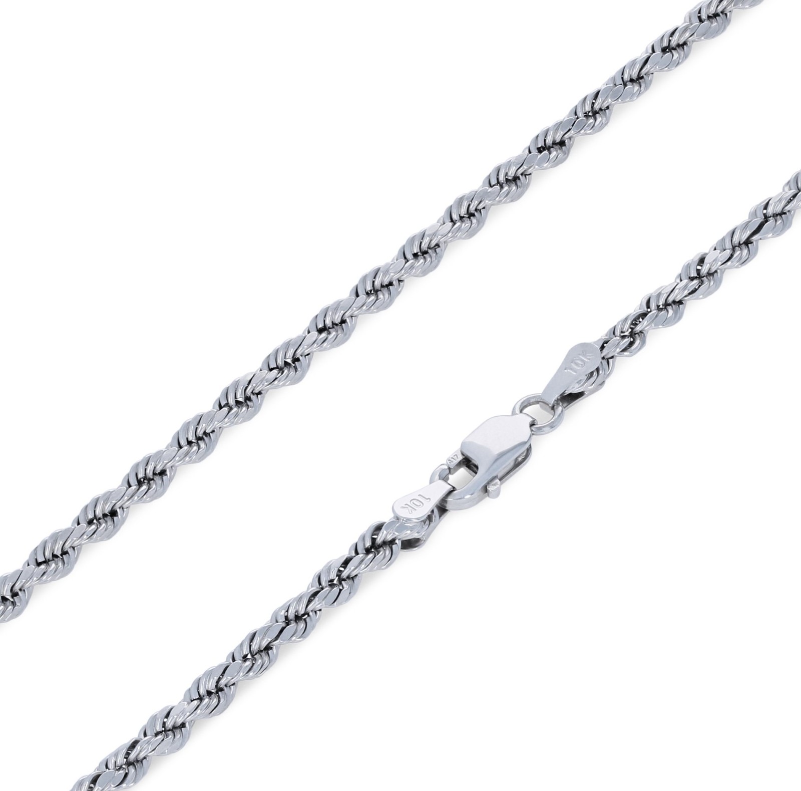 10K White Gold 3mm Diamond Cut Rope Bracelet Mens Womens 7″ 7.5″ 8″ 8.5″ 9″