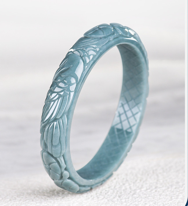 Certified 52-62mm Blue Water Grade A Jade jadeite Carved Phoenix Bangle Bracelet