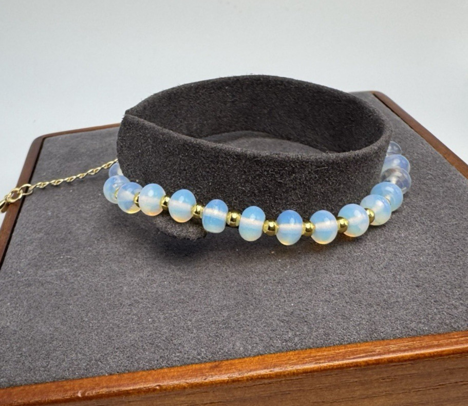 Luminous Opalite Rondelle Beaded Bracelet 20.00ctw Goldtone 7-9″ Adjustable Gift