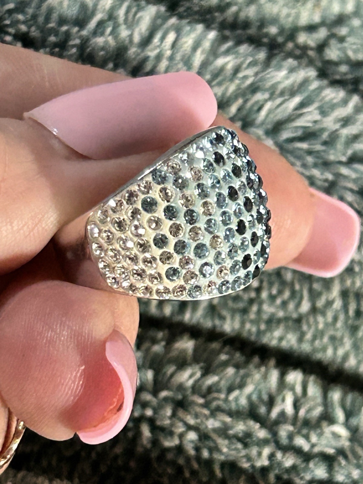 Amazing gradient blue crystals set in resin sterling silver ring size 8