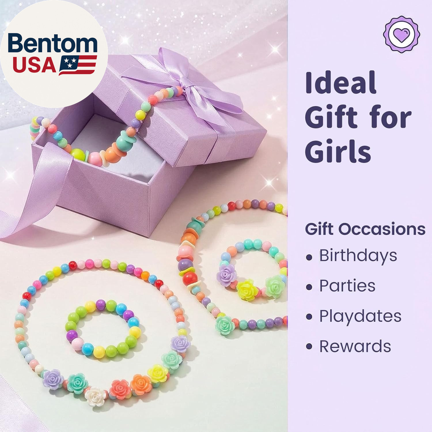 Toddler Necklace Bracelet, 3 Sets Kids Jewelry for Girls Colorful Beads, Costume