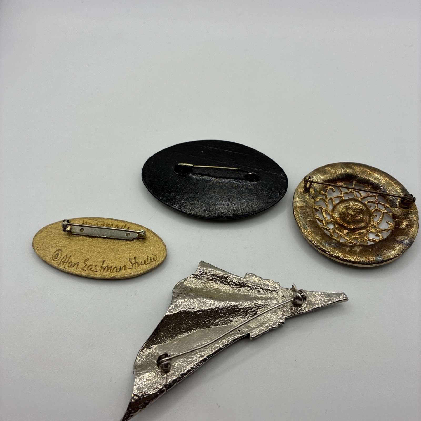 Vintage Brooch Lot Floral Nature Birds Hand Painted Silve Tone Statement Pin
