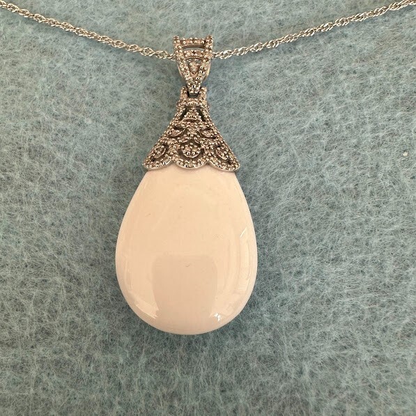 QVC Affinity Diamond Sterling Silver White Agate Necklace Pendant