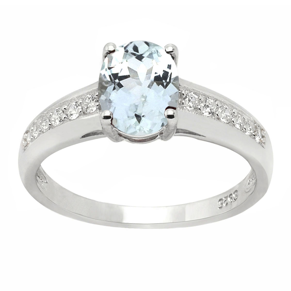 De Buman 1.05ctw Genuine Aquamarine and Cubic Zirconia 925 Silver Ring