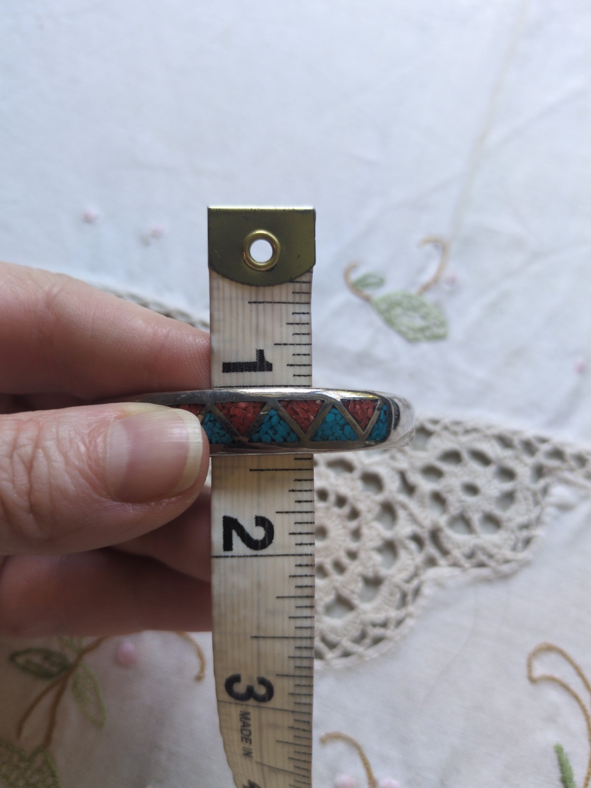 VTG Old Carlisle 925 Silver Crushed Turquoise & Coral Cuff Bracelet 25.0 g