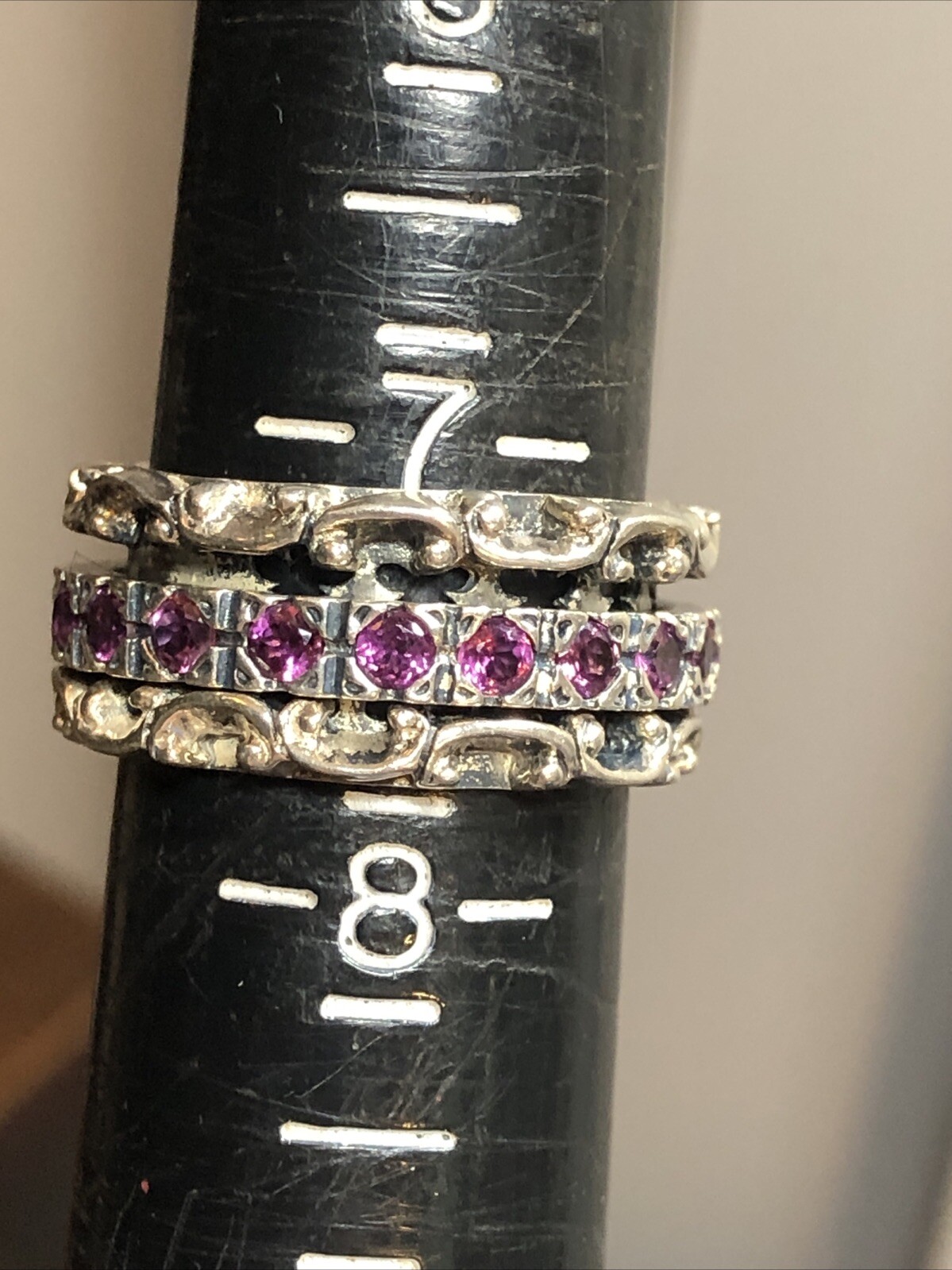 22. PZ Paz Creations 925 Sterling Lace Rhodolite Spinner Ring 8.8g, 7.25s ISRAEL