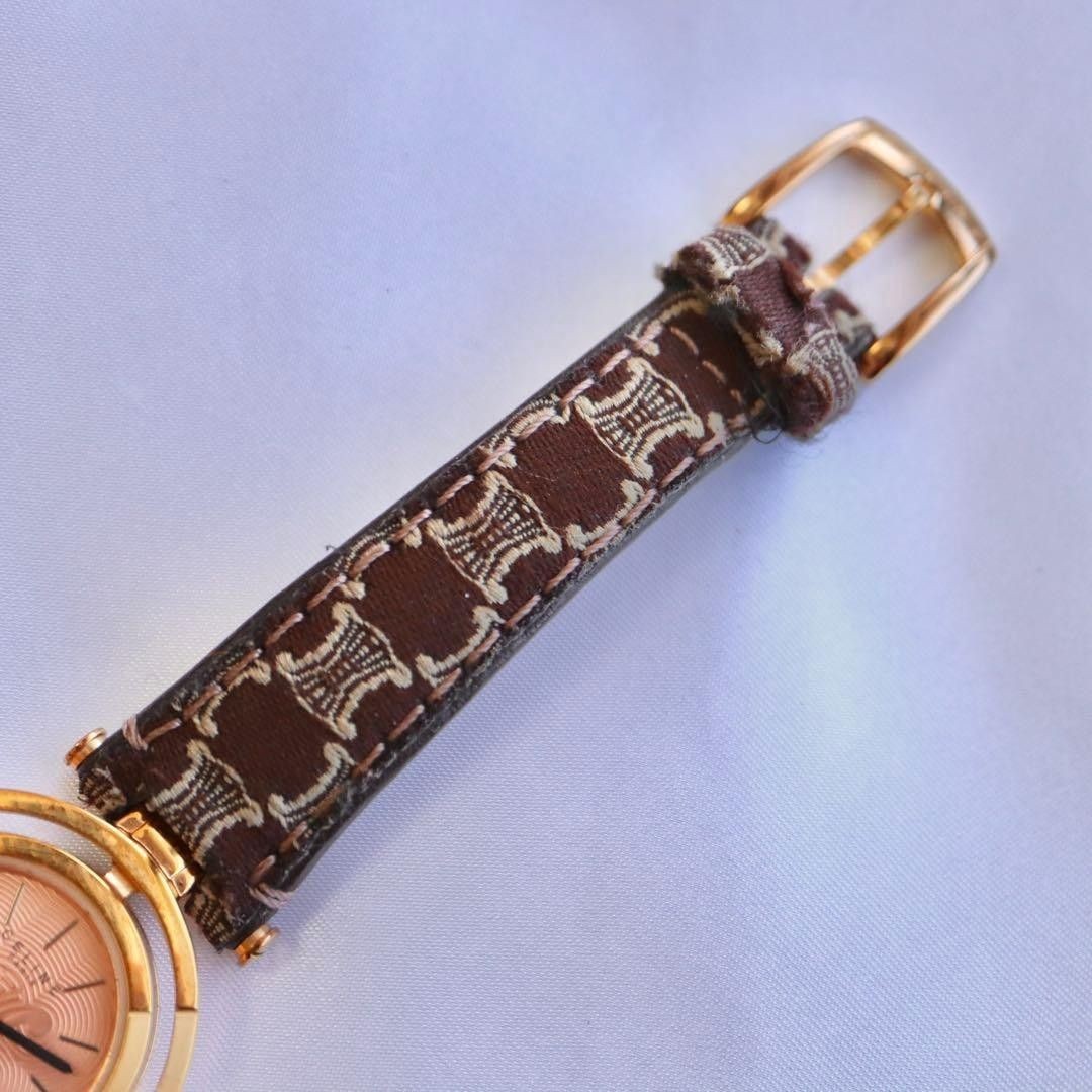 Vintage CELINE Macadam Triomphe Women’s Watch Pink Gold Dial Leather Working