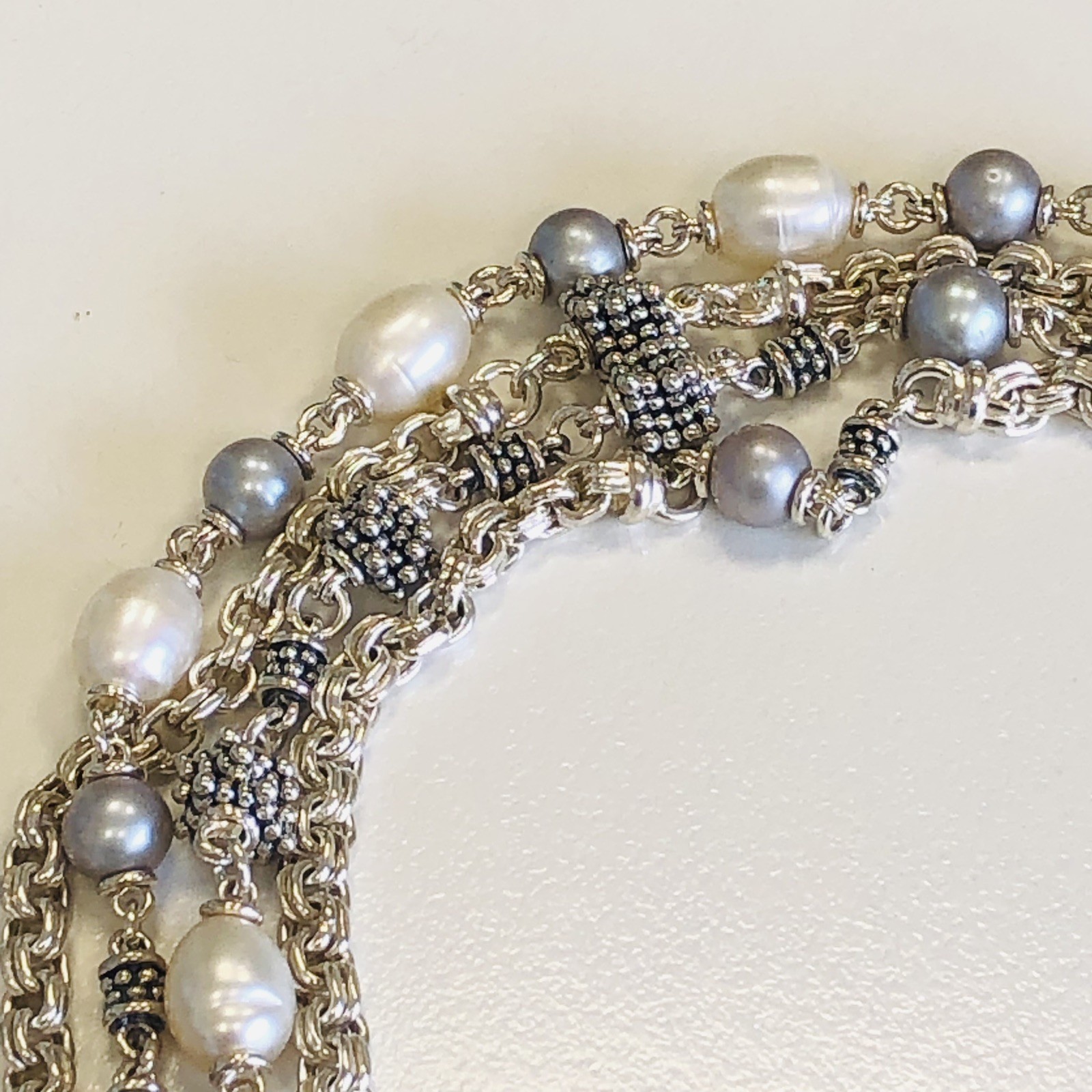 Excellent! Michael Dawkins Sterling Silver & Pearl 4-Strand Chain Bracelet 8″