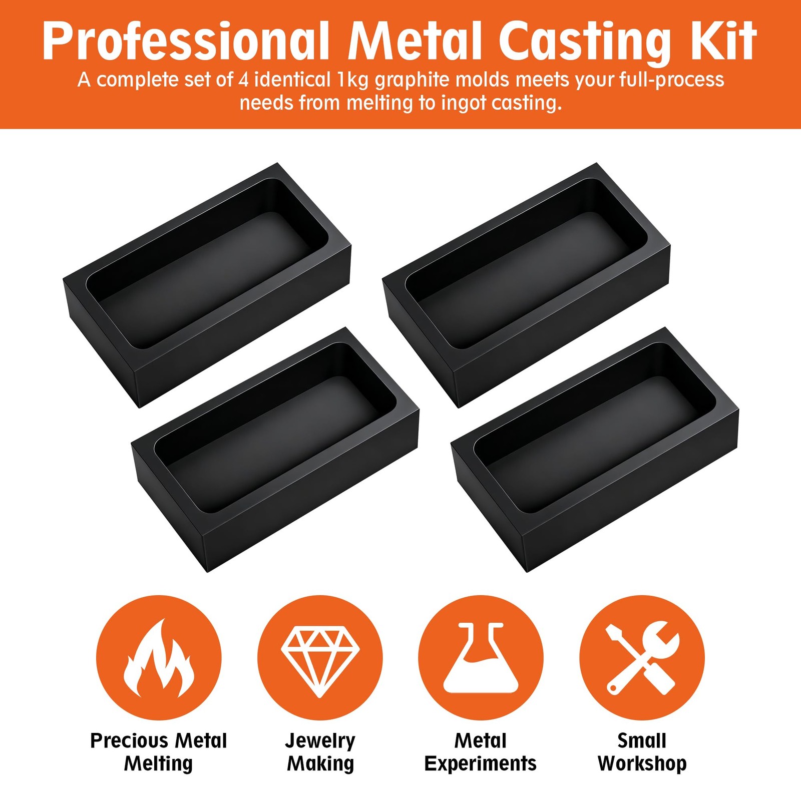 4 Pcs 1Kg High-Purity Graphite Ingot Molds for Casting Gold Silver Aluminum Copp