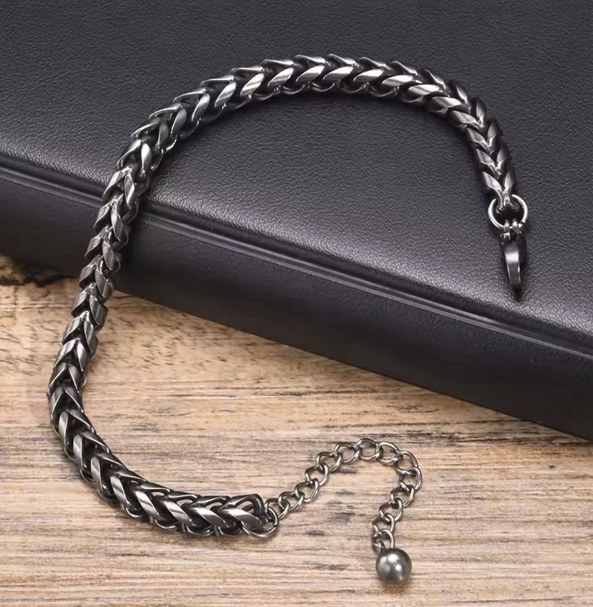 Men’s vintage stainless steel bracelet, double-layer round curved chain bracelet