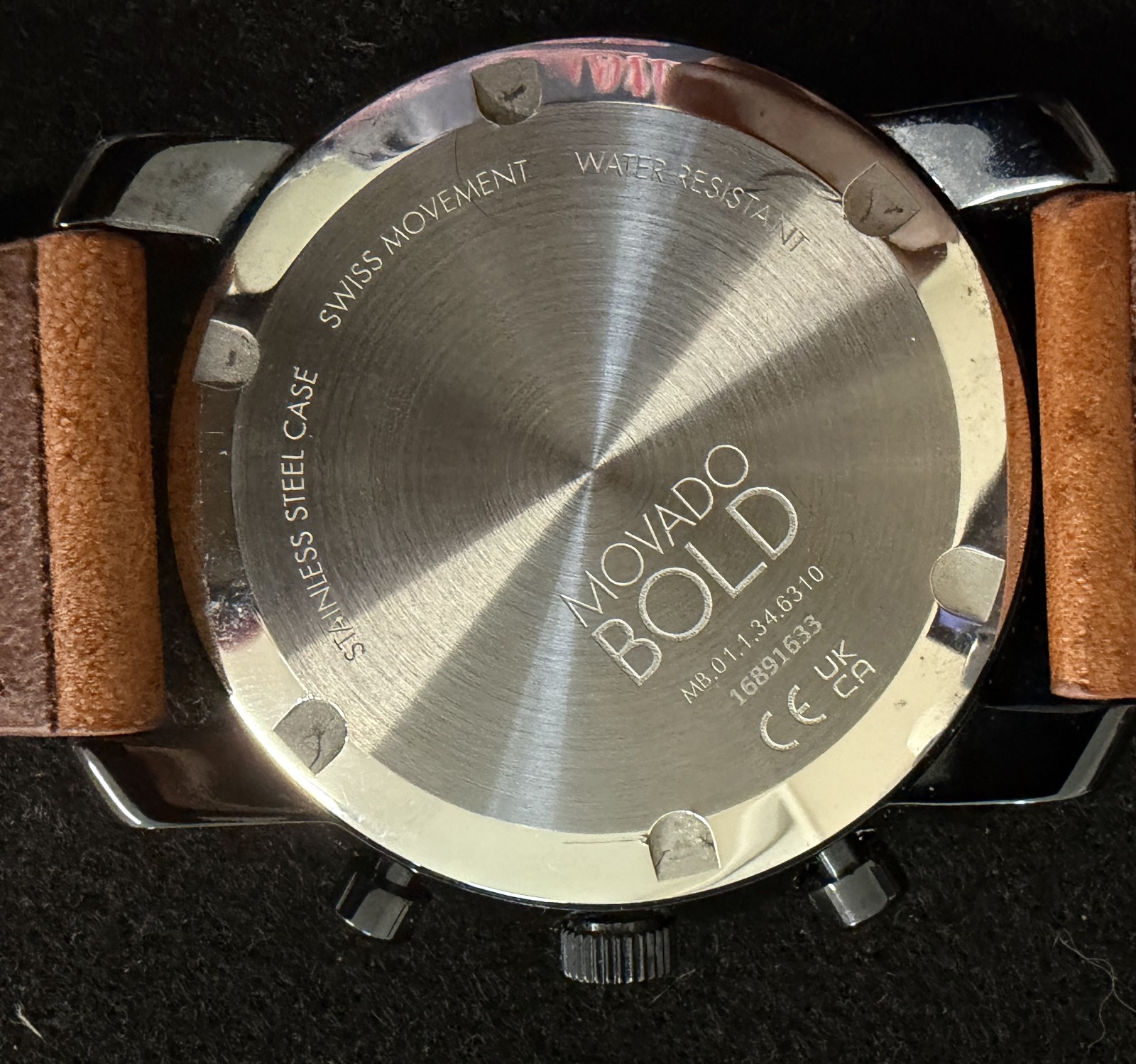 Movado BOLD TR90 Chronograph Mens Watch 3601115 Black Tan Leather New Battery
