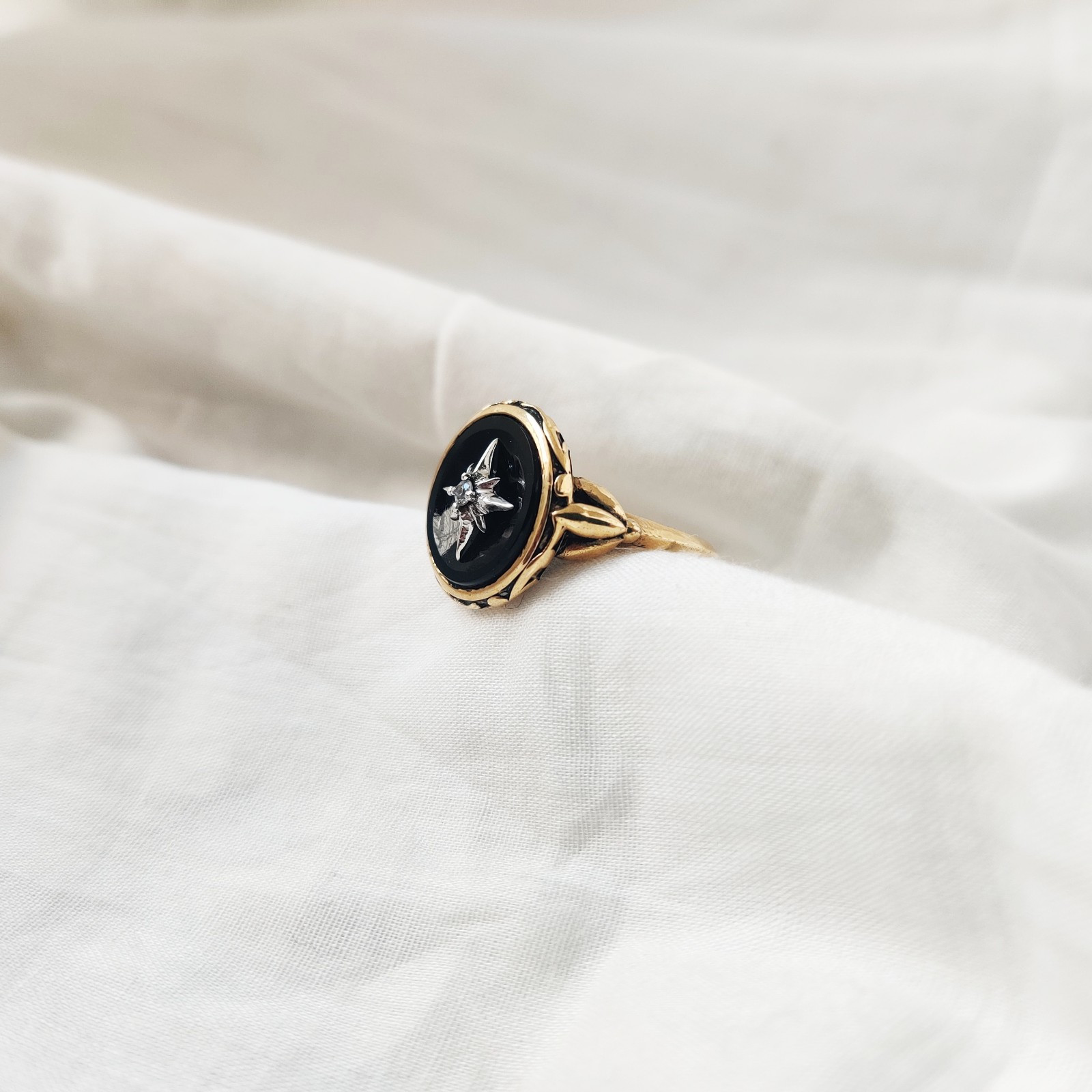 black onyx 925 starling silver ring Victorian, Vintage, Art And Deco ,size 7