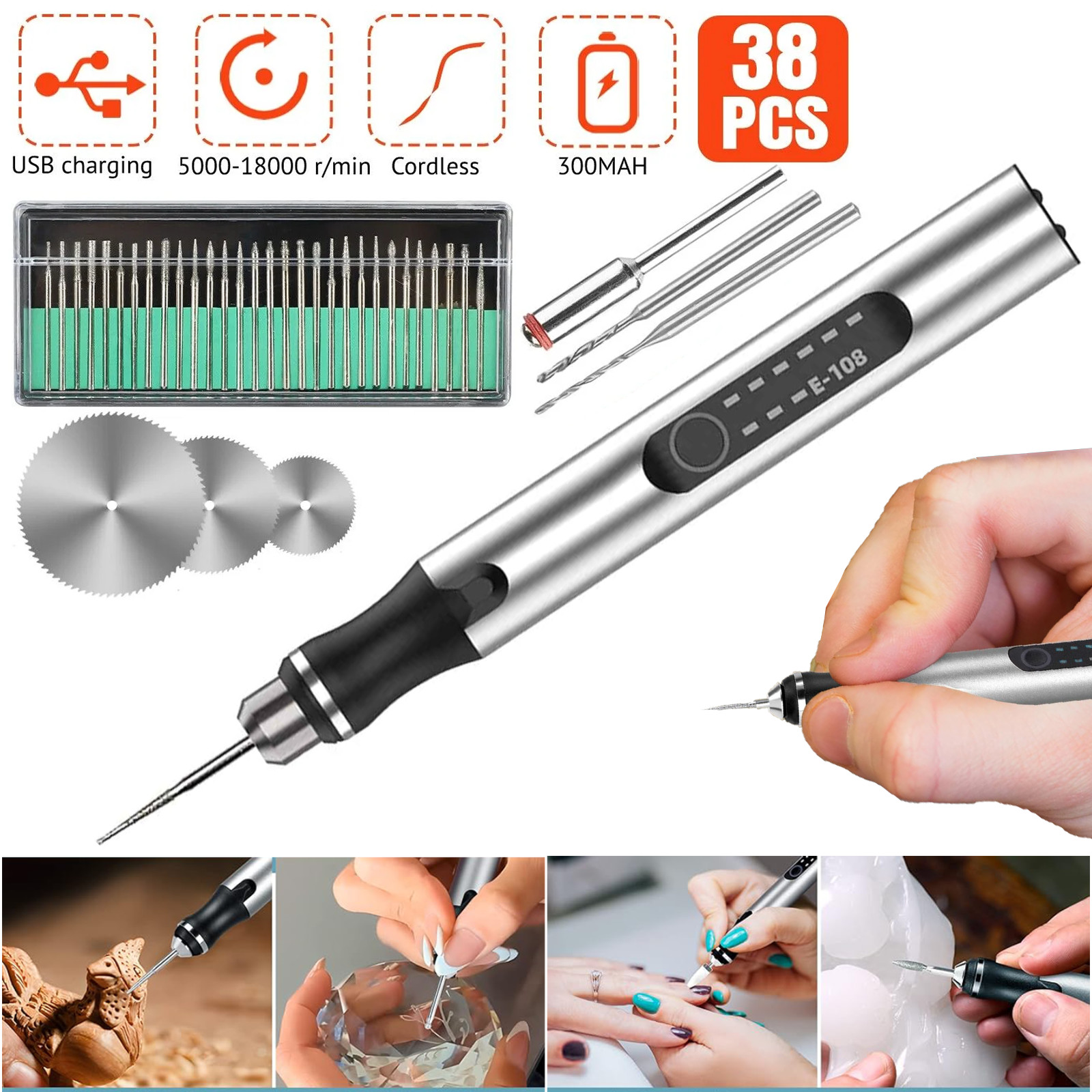 Cordless Electric Mini Drill Grinder Engraving Pen Variable Speed Rotary Tool US