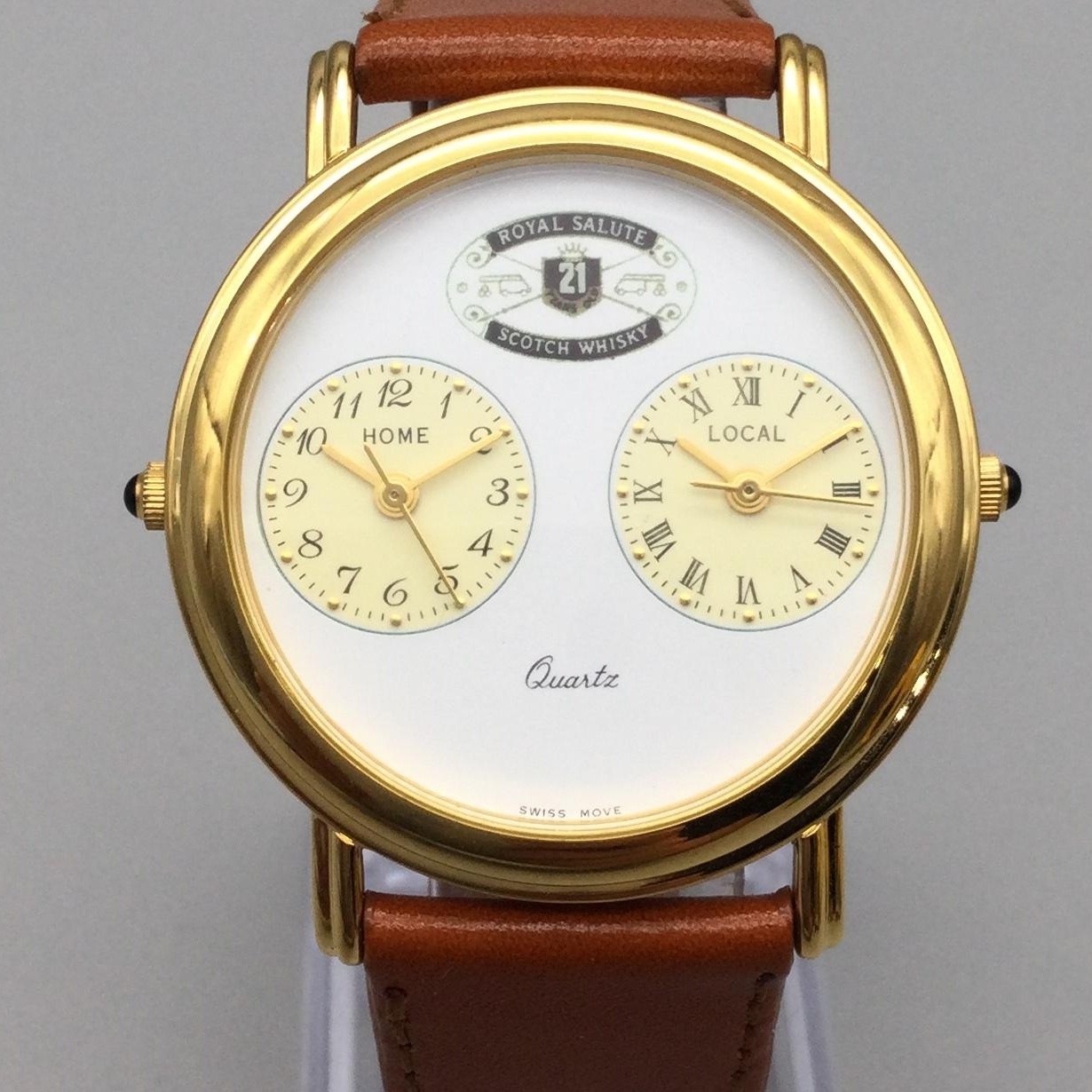 Royal Salute 21 Year Whiskey Mens Watch 36mm Dual Time Brown Leather New Battery