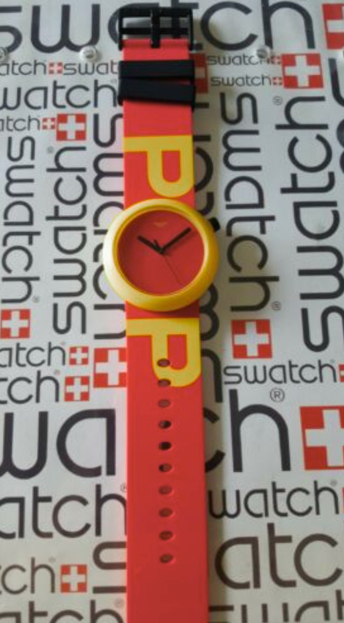 NEW SWISS LIMITED EDITION SWATCH PNJ100 POPTASTIC UNISEX 45MM YELLOW RED BLACK
