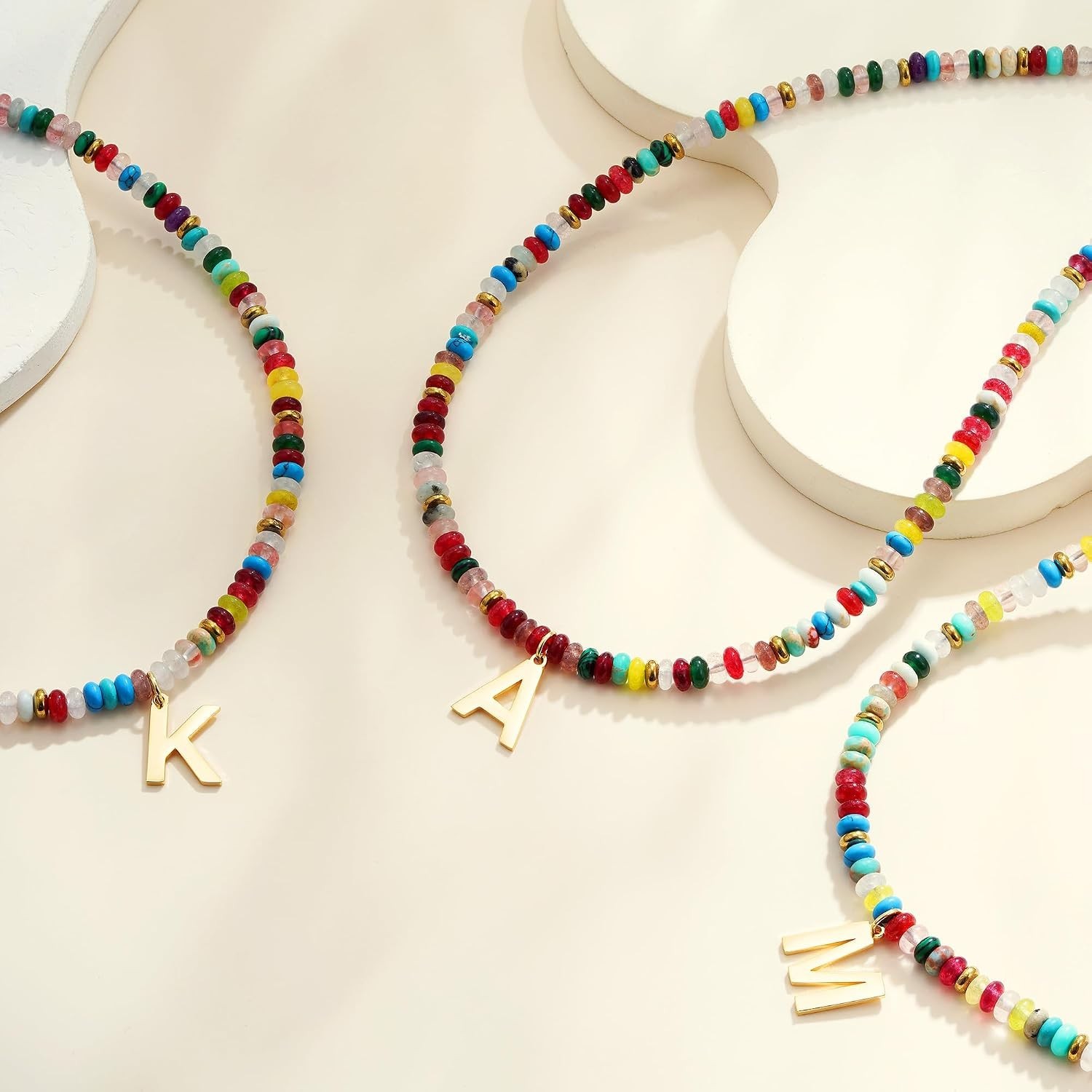 Handcrafted Rainbow Bead Initial Necklace – Personalized Summer Accessory