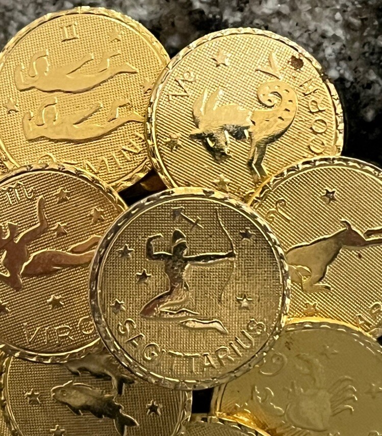 Brooch Astrological 12 Month Golden Color 2 1/4” Round Great Detail