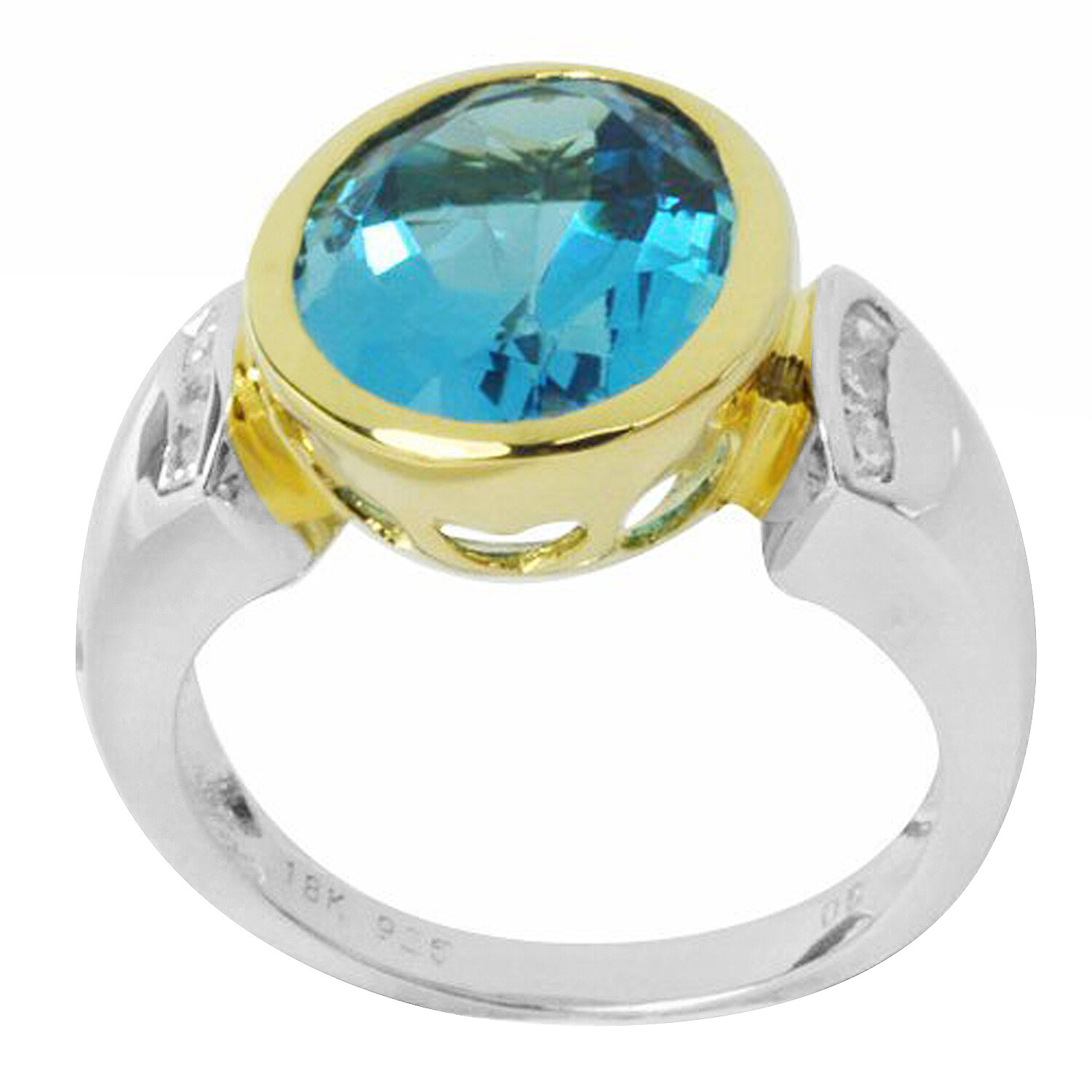 De Buman Two-tone Sterling Silver 7.57ctw Swiss Blue Topaz Ring, Size 7