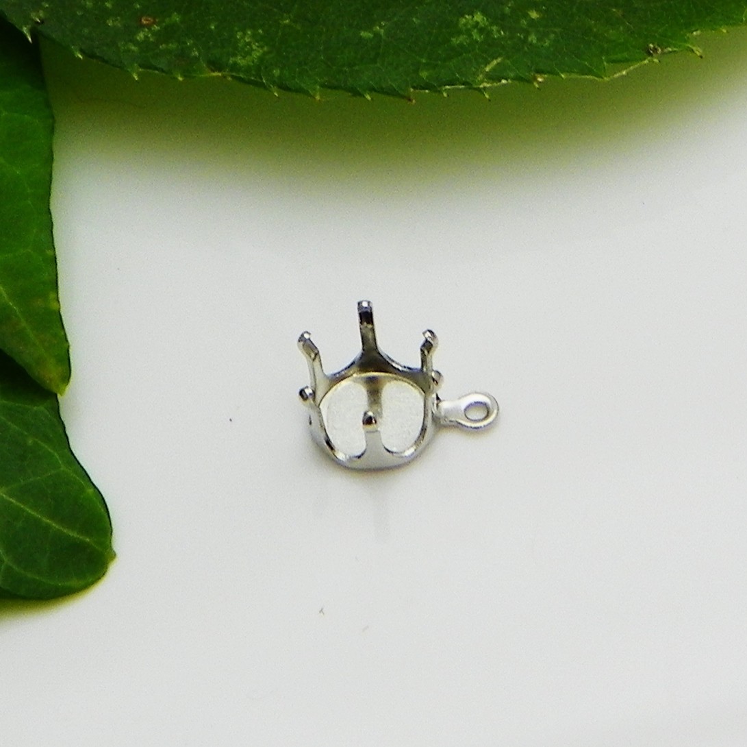 5mm – 12mm Round Rhodium Plated Snap Dangle DROP Setting (#F5300-RH)