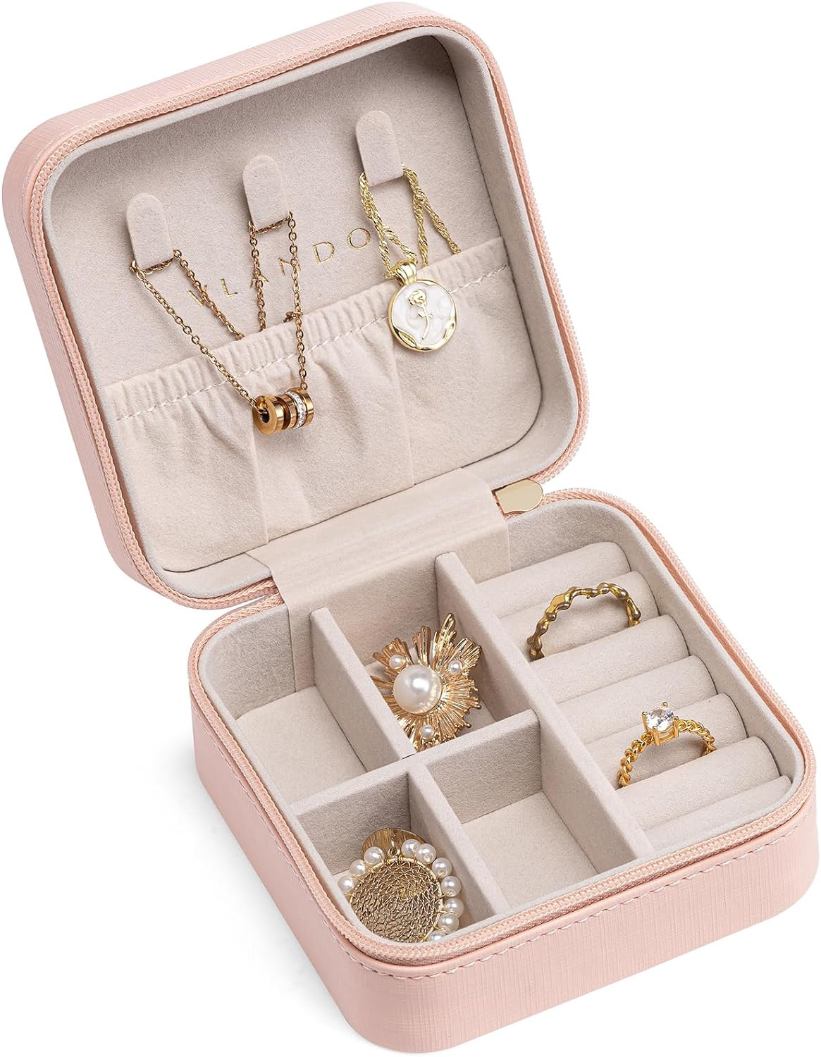 Pink Travel Jewelry Case Teacher Gift Organizer Box for Women Girls