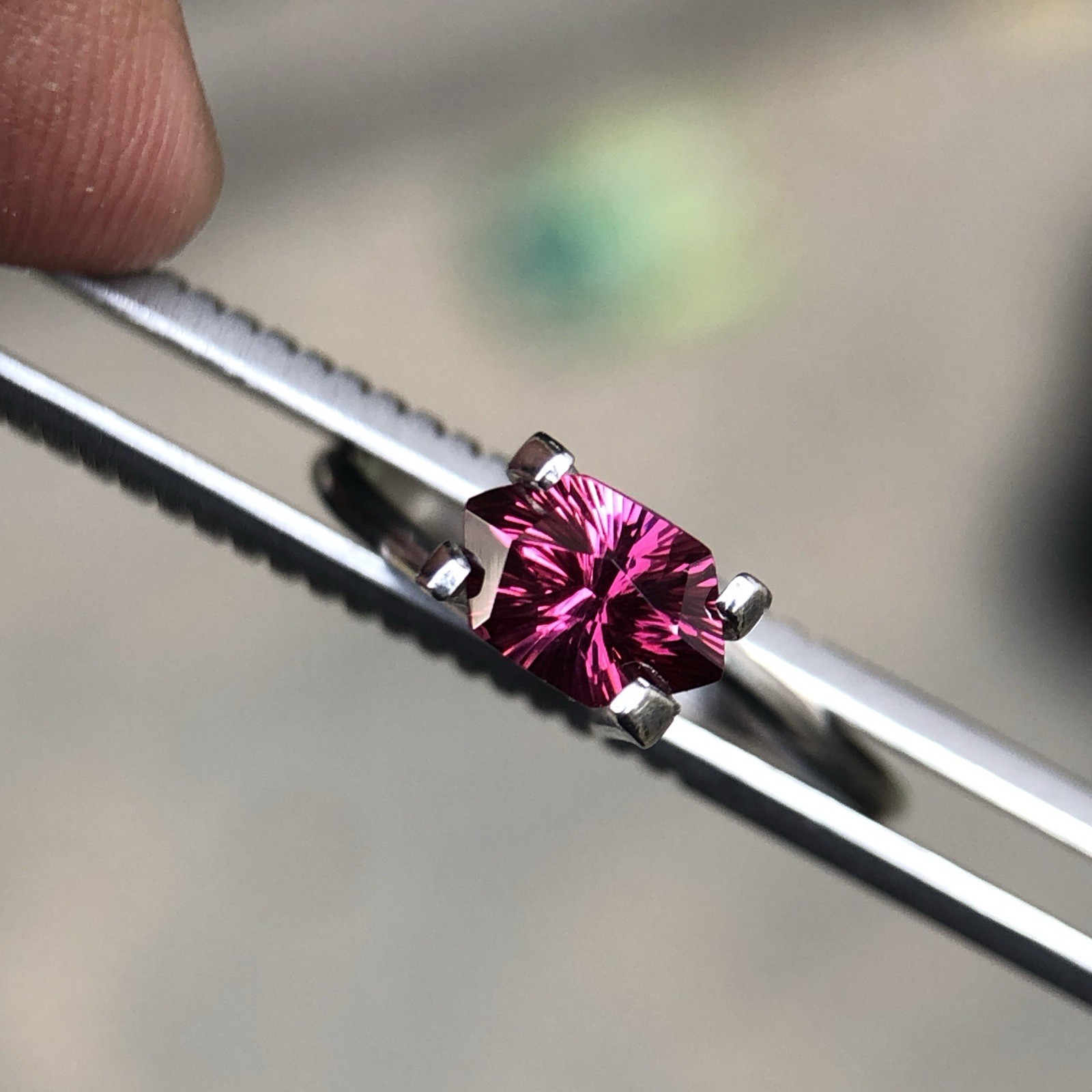Natural Rhodolite Garnet Sunburst Cut Long Hexagon 8.3mm 1.30 Carat.