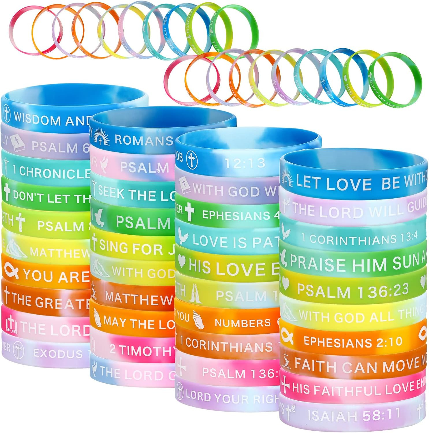 60 Pcs Religious Silicone Bracelets Bulk Bible Verse Bracelet