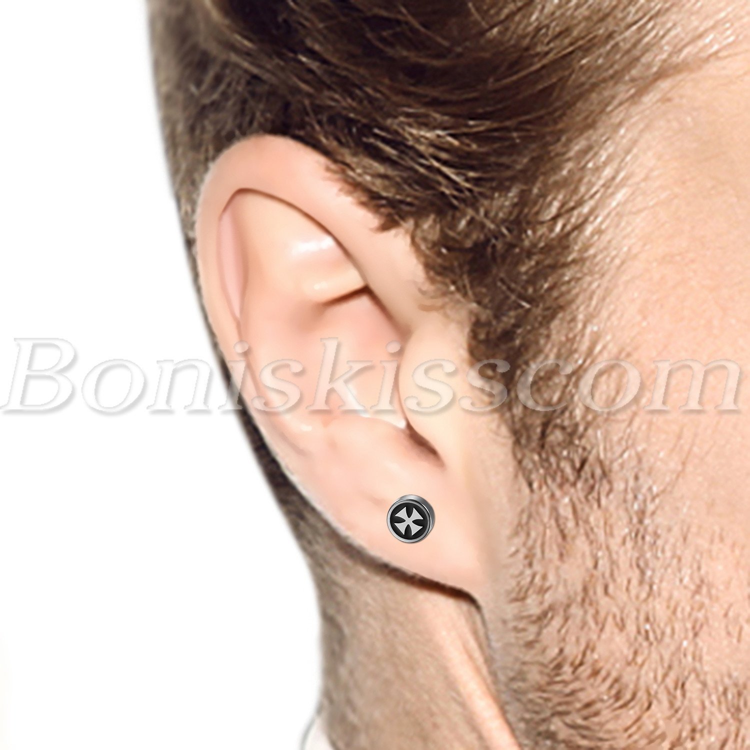 Mens Retro Celtic Cross Pattern No-pierced Clip On Round Magnetic Studs Earrings