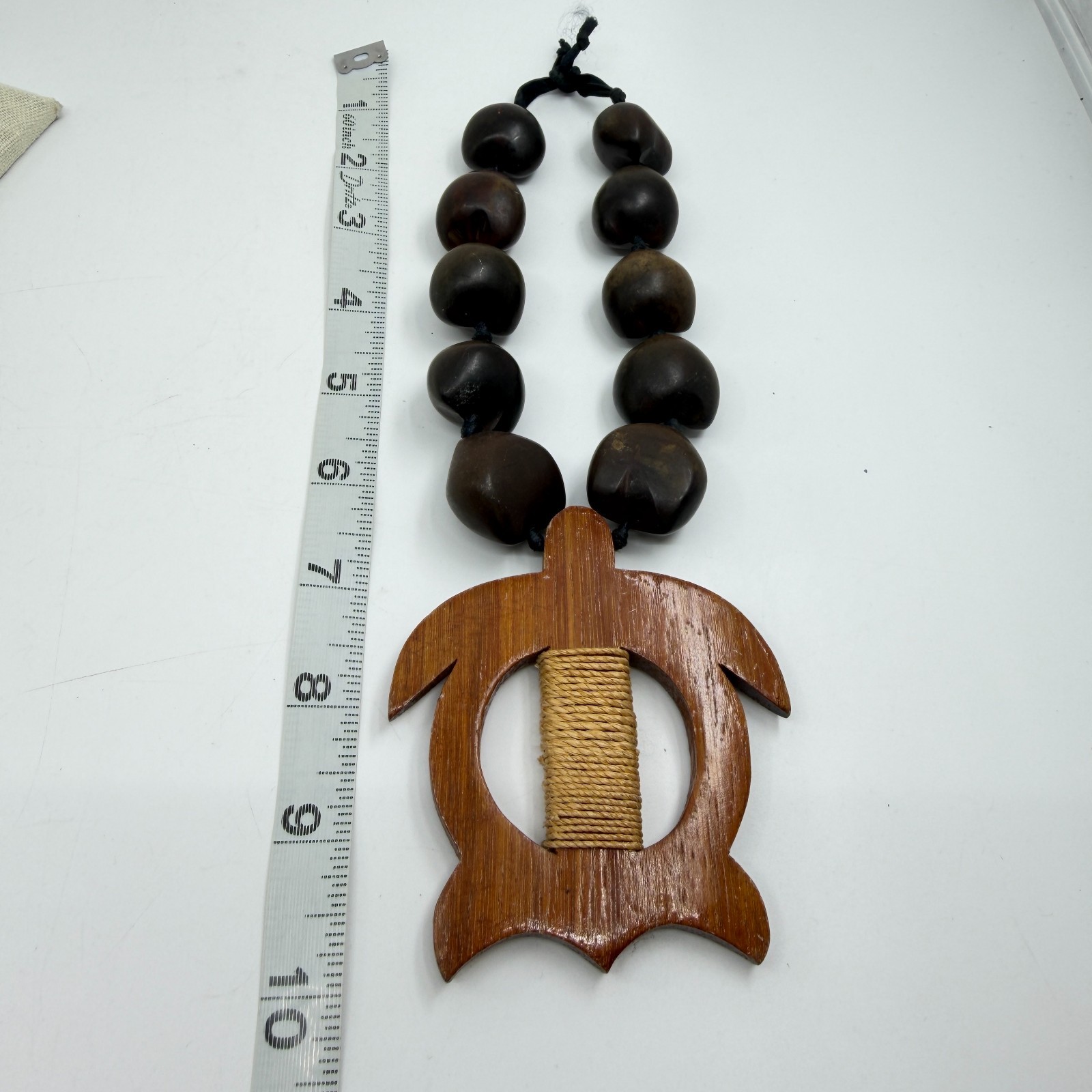 Chunky Brown Nut Bead Necklace Wood Sea Turtle Pendant Boho Tribal Statement