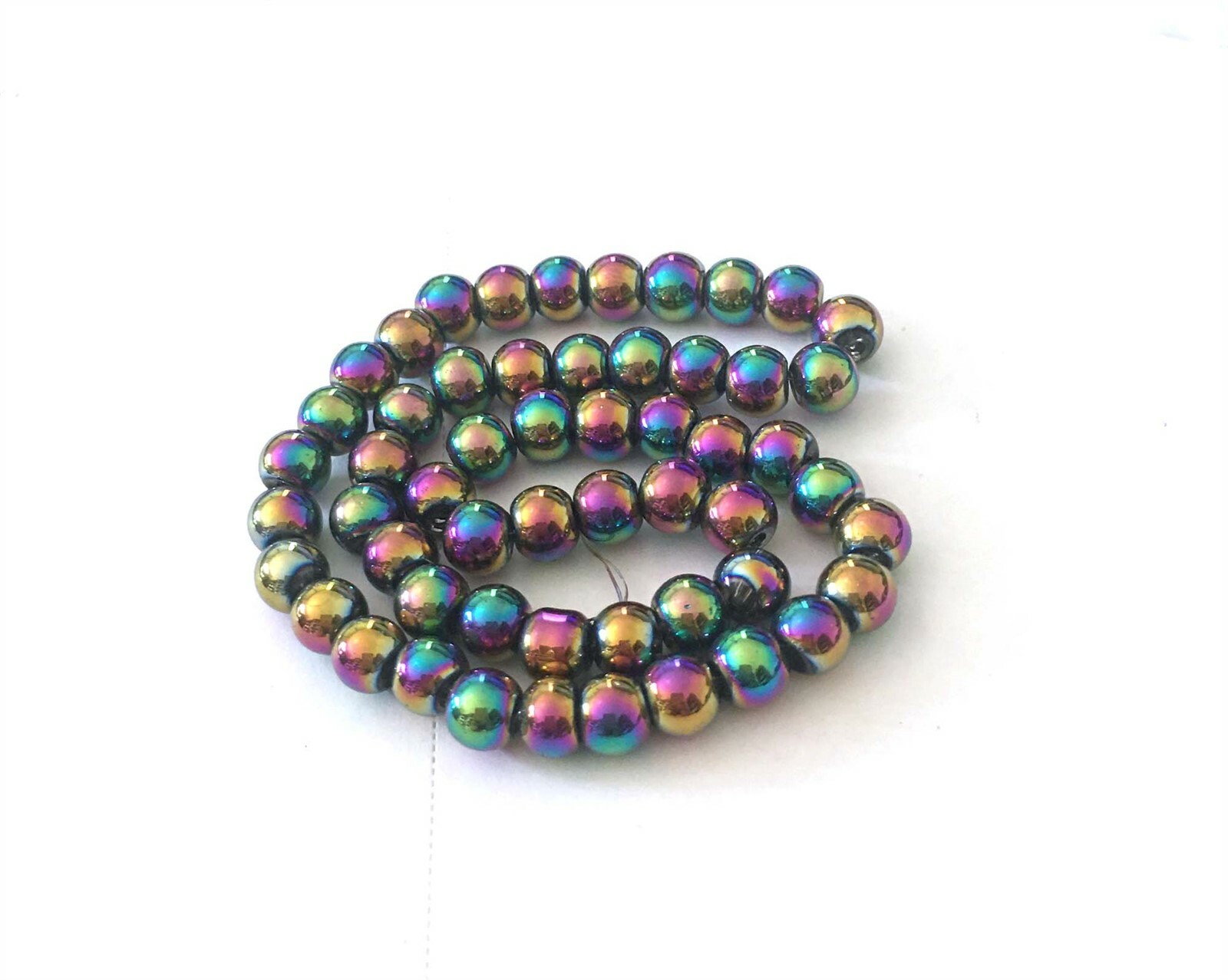 6mm Firepolish Glass Round Beads 6mm – coated Metallic Peacock rainbow (50pcs)