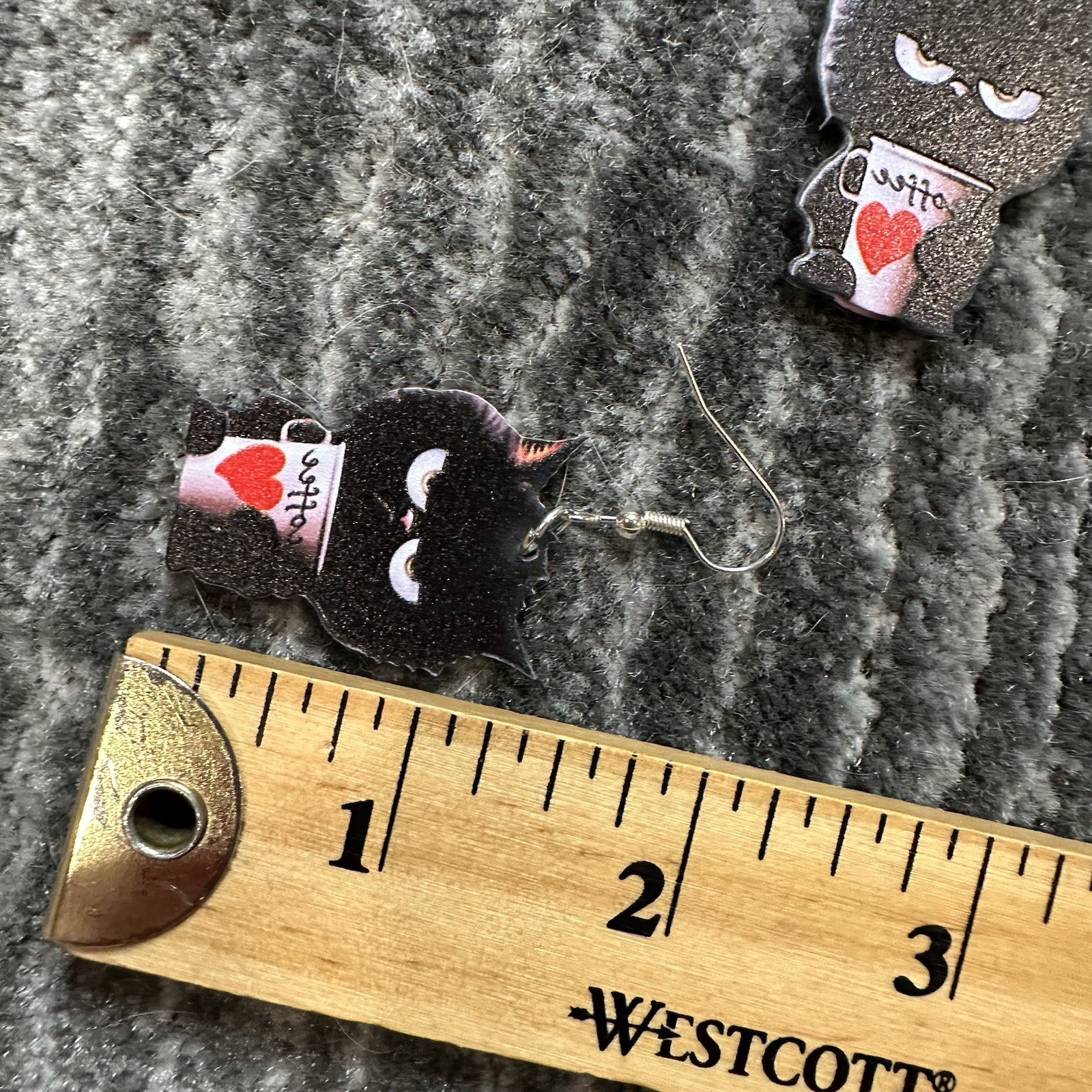 Black Cat Earrings Dangle Angry Kitten Coffee Cup Acrylic Mad Kitty Cat Lady New