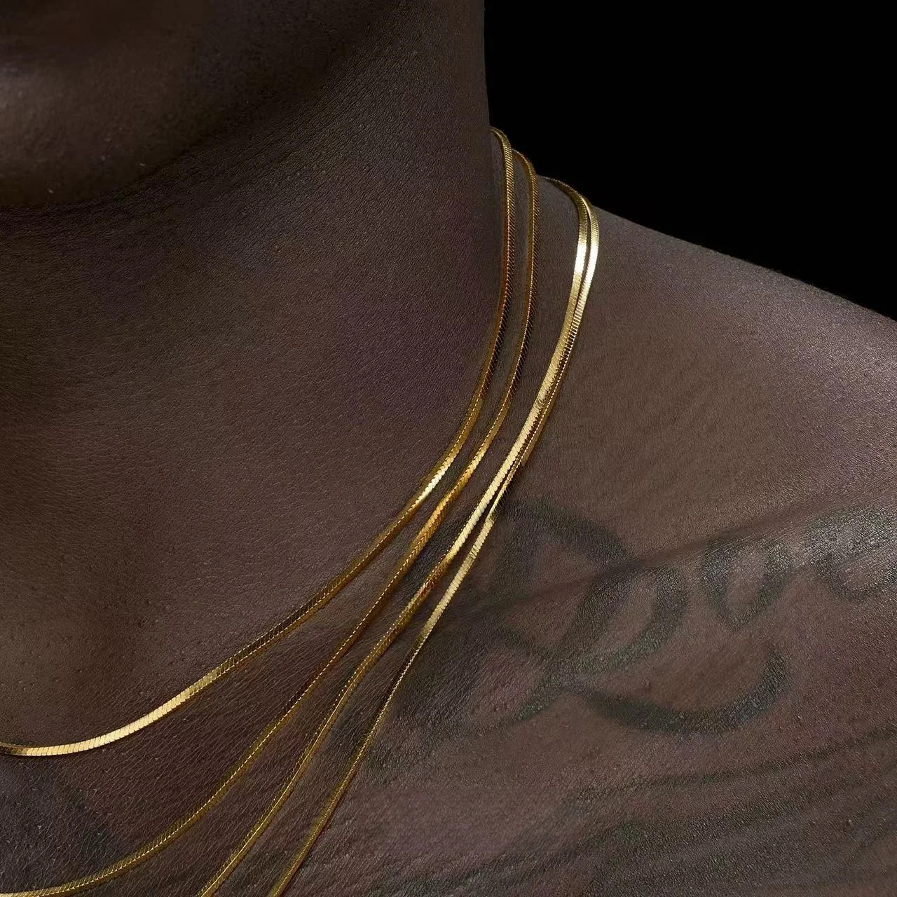 1.2mm Gold Color Plated Stainless Steel Chain Necklace Simple Square Snake Chain