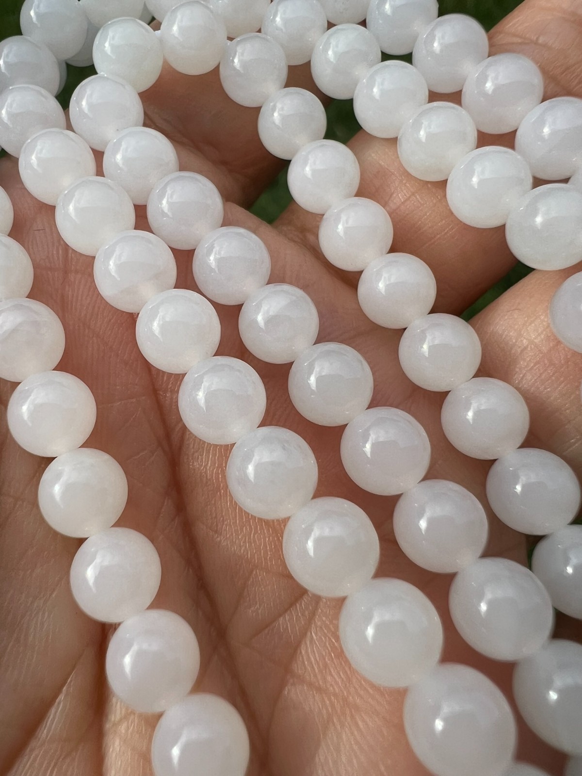 White Transparent Nephrite Jade 6mm Bead 24″ Necklace H400 3