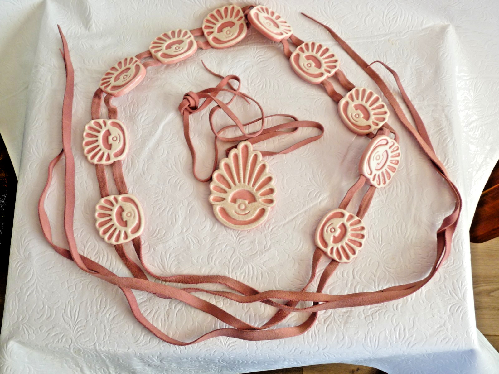 VTG Leona Caldwell Arizona Jewelry Morningstar Necklaces Belt Ceramic & Leather