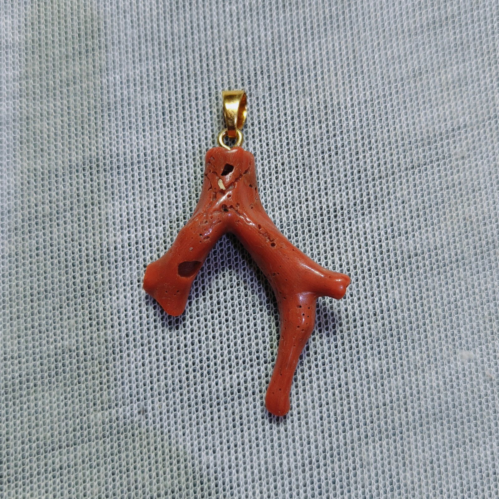Vintage Natural Italian Red Coral Branch Pendant Brass Coral Estate Jewelry Char