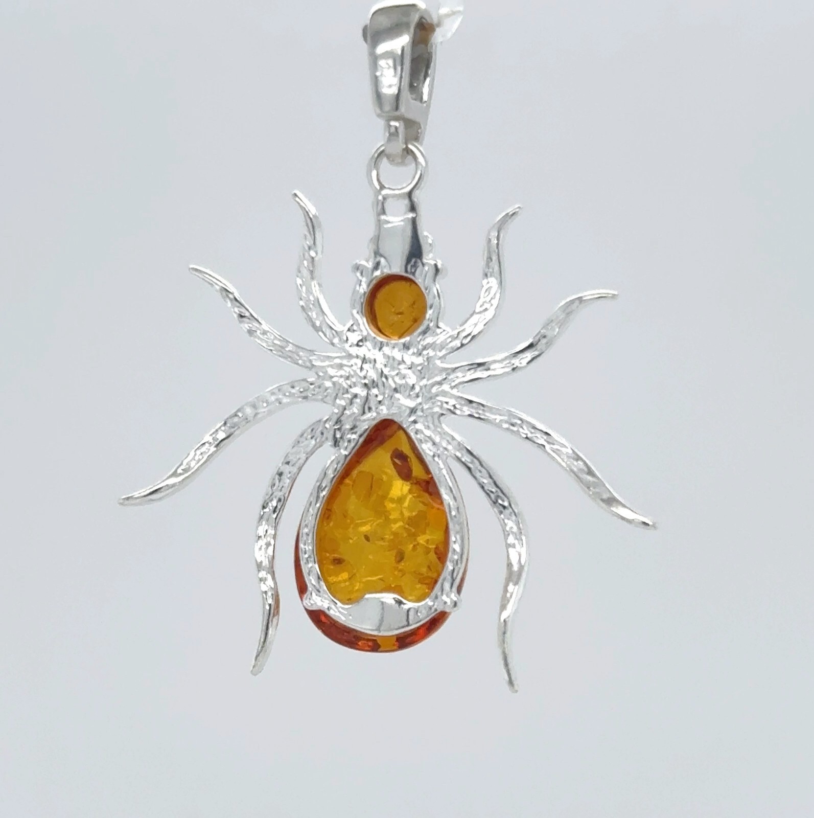 Cognac / Brown BALTIC AMBER Spider Pendant – 925 STERLING SILVER – Poland #4555e