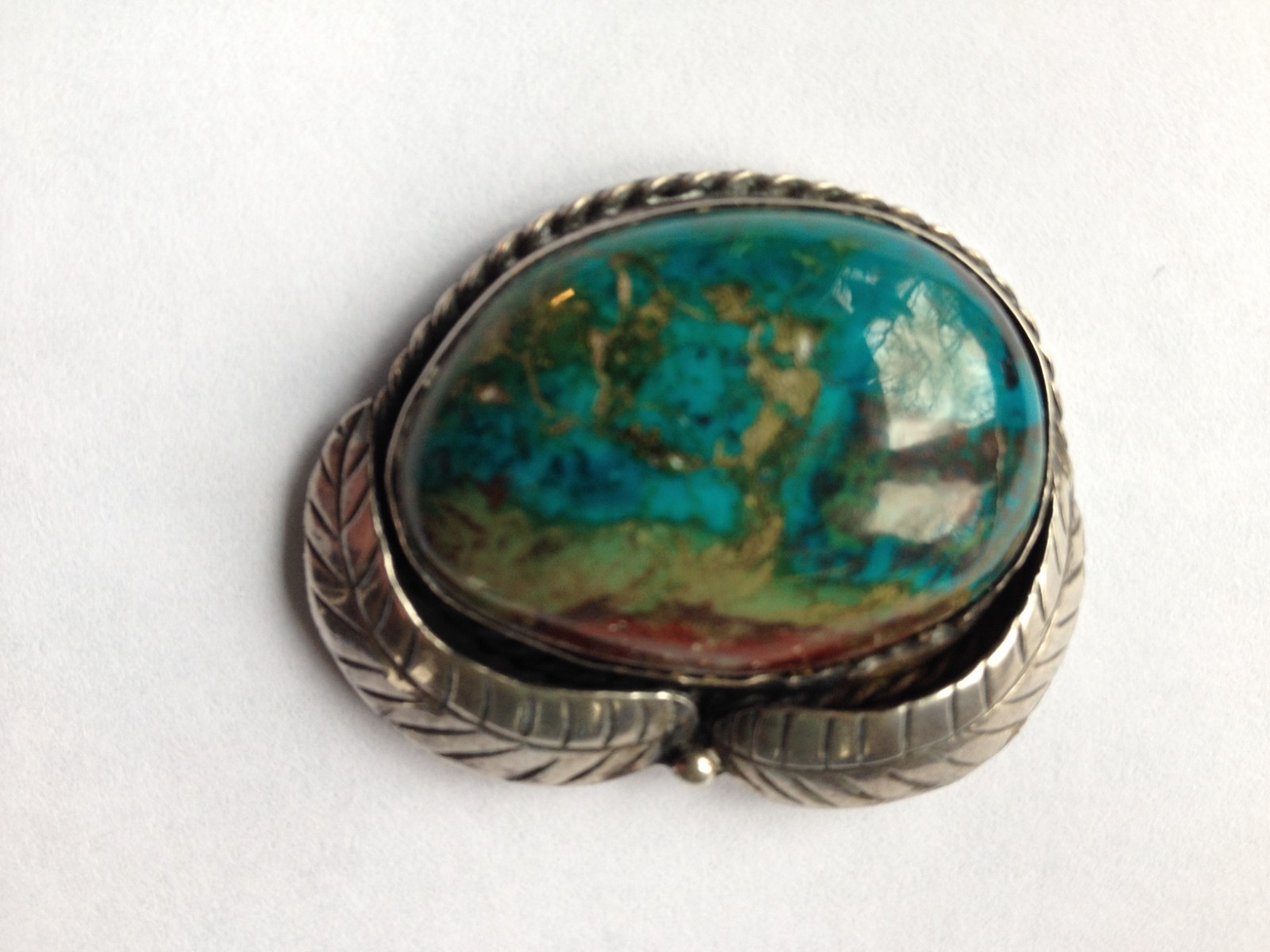 Vintage Turquoise ( Royston ) Blue Green Reddish Brown with silver Leaf