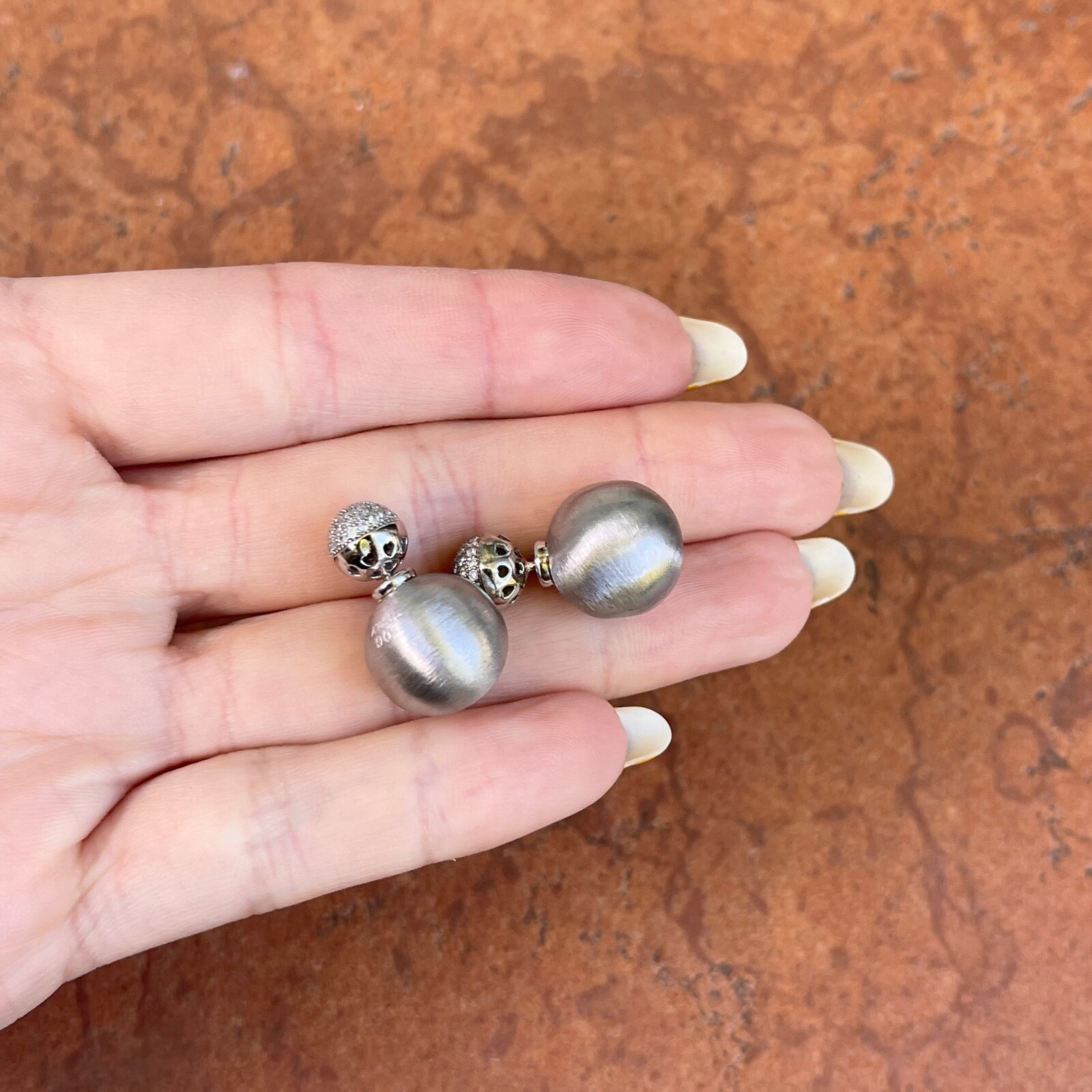 Brushed Sterling Silver Matte Finish + CZ Ball Double-Ended Ball Post Earrings