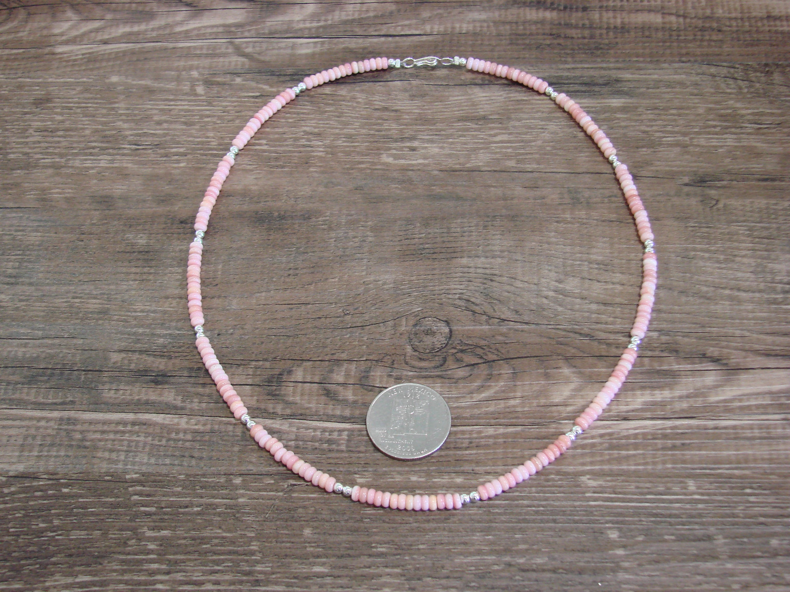 Native American 18″ Sterling Silver & Pink Conch Necklace by Joe